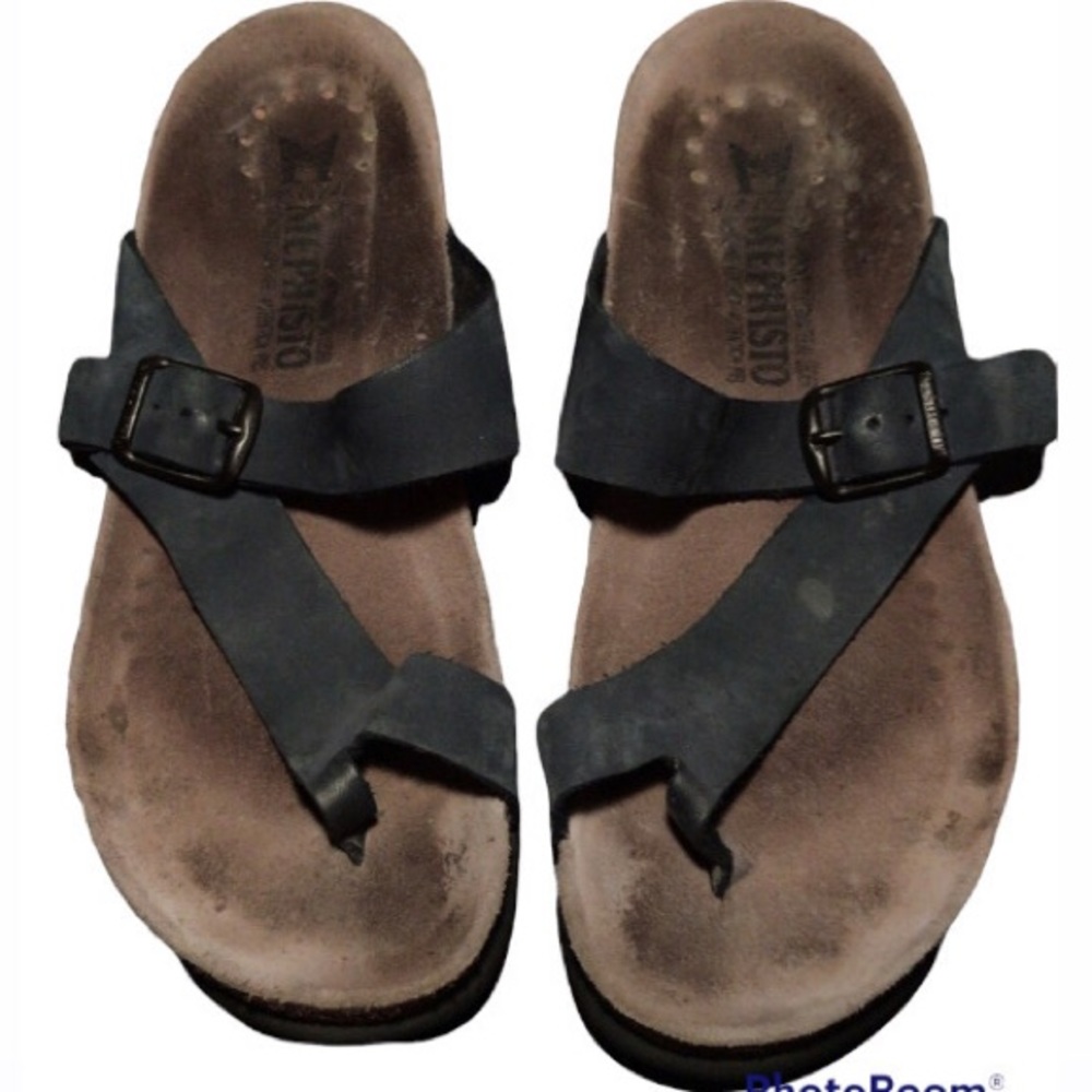 MEFISTO Women’s Sandals |Size 38| Helen Blue Leather Cork Foot bed RubberOutsole